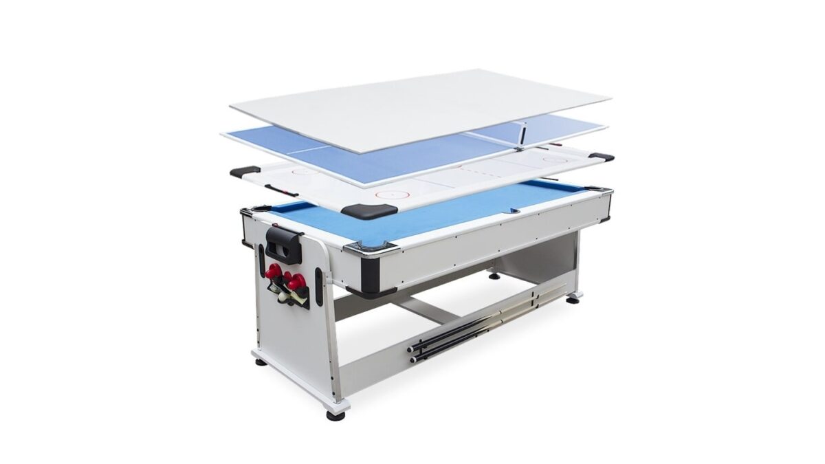 TABLE MULTI JEUX 7FT BILLARD AIR HOCKEY PING PONG BLANC – Image 1