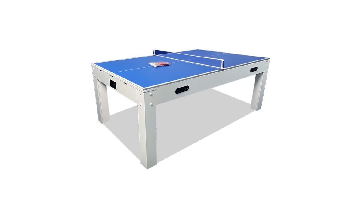 Table multifonction blanche 7FT : Billard, Hockey sur air, Ping Pong et Table à manger – Image 3